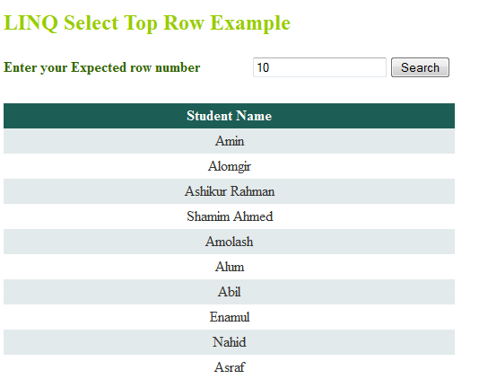 LINQ-Select-Top-row-Example